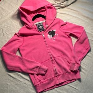Pink pink hooded zip up hooded sweatshirt-jacket. Front pockets size S